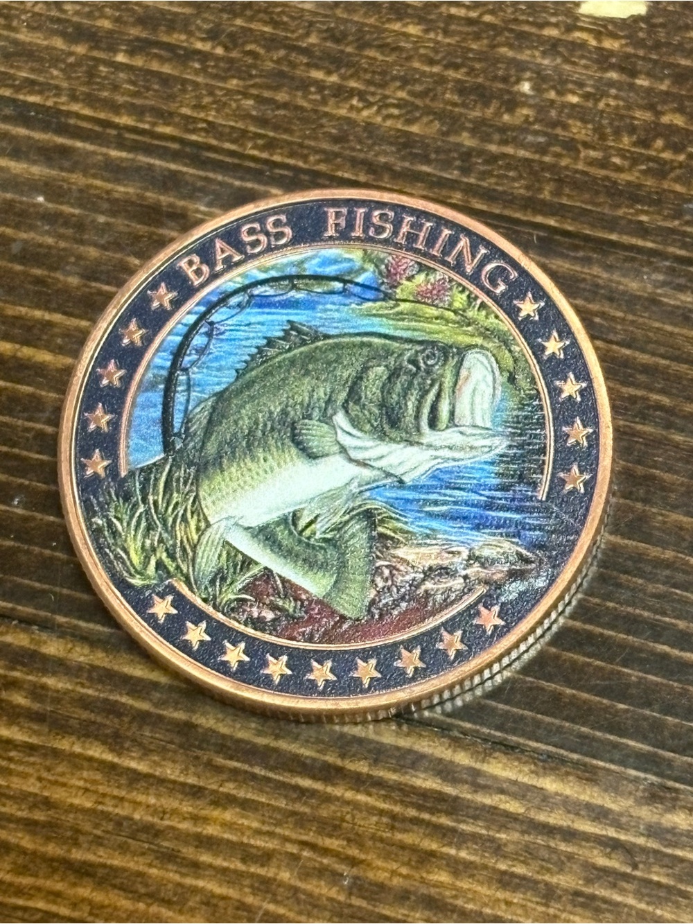 Bass Fishing American Flag 1 Ounce Copper Round